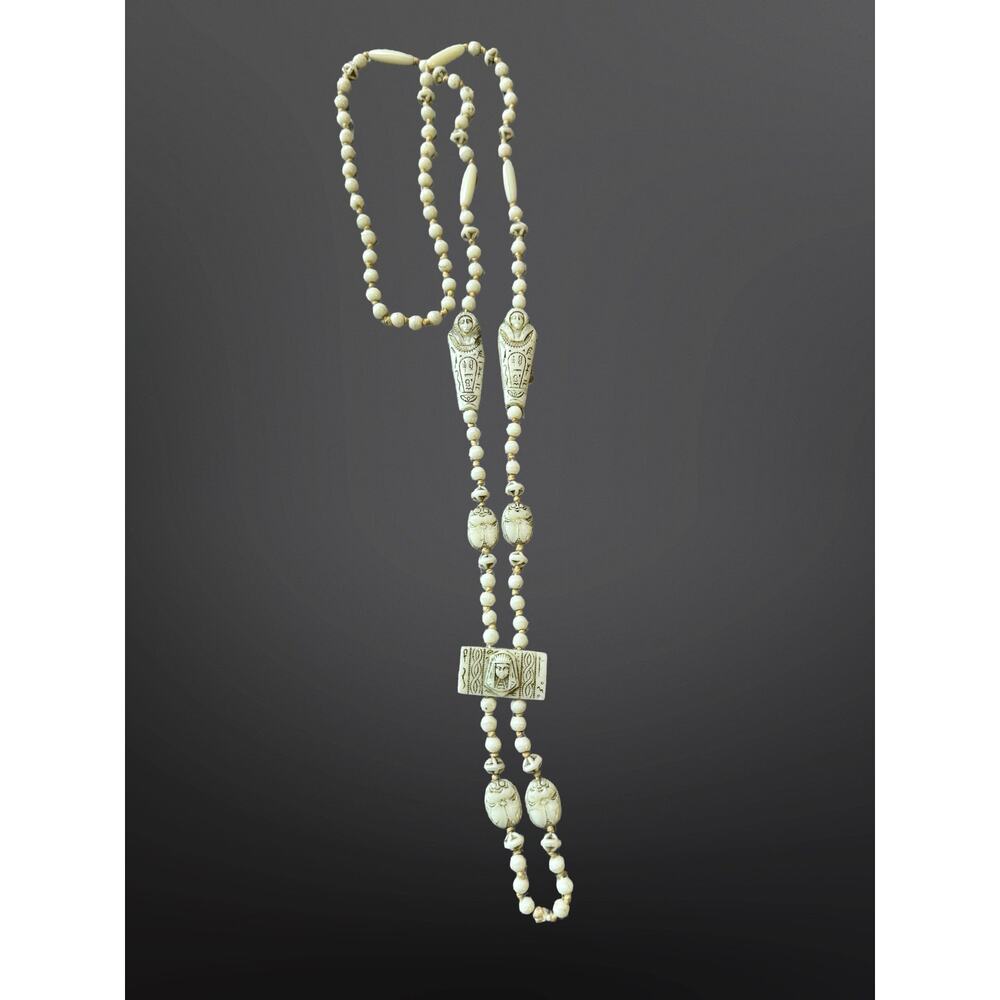 Vintage Max Neiger–Style Uranium Glass Egyptian Revival Necklace - Picture 3 of 7